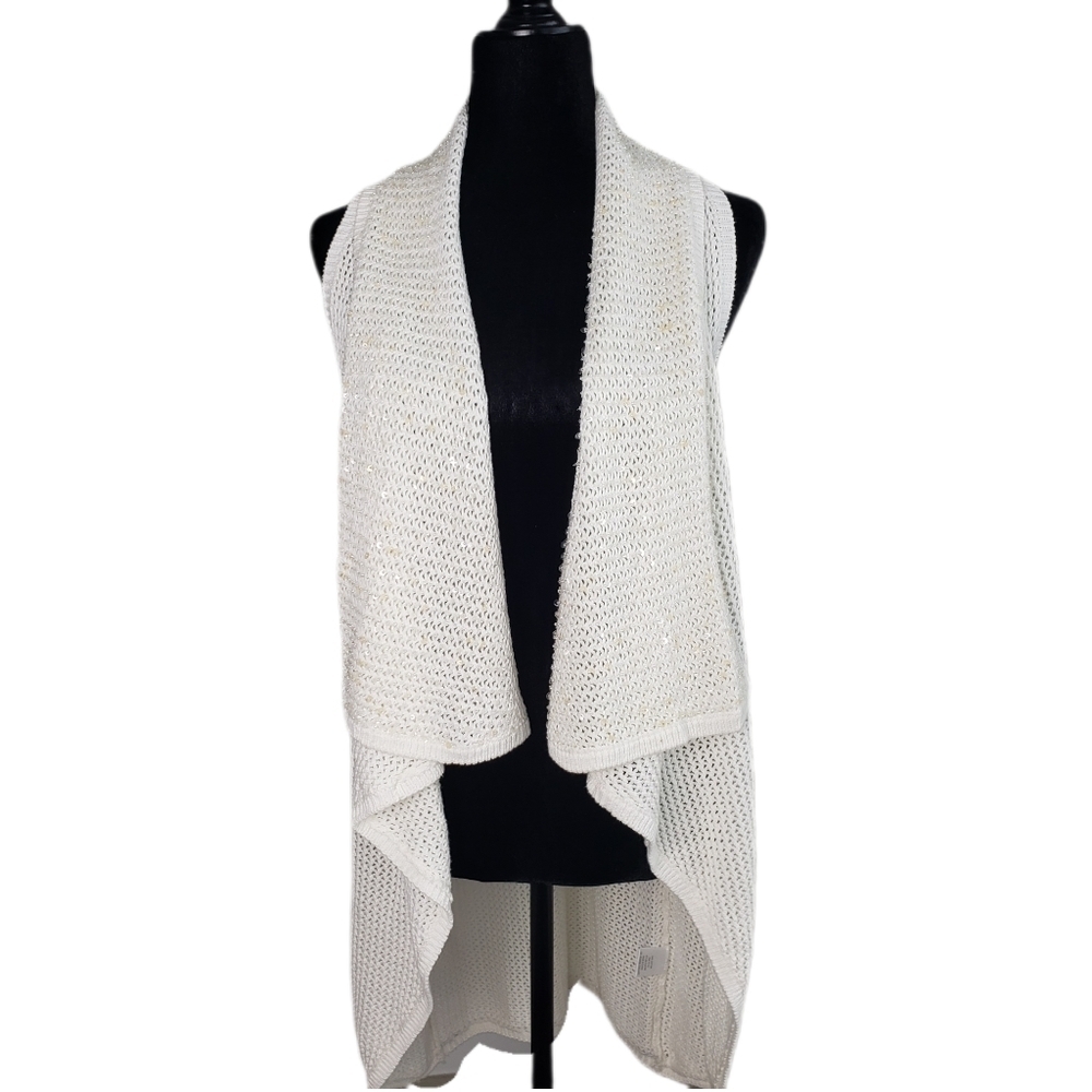 ✅ ROMEO & Juliet Crochet open front Cardigan Embroidered Glass Beads White M
